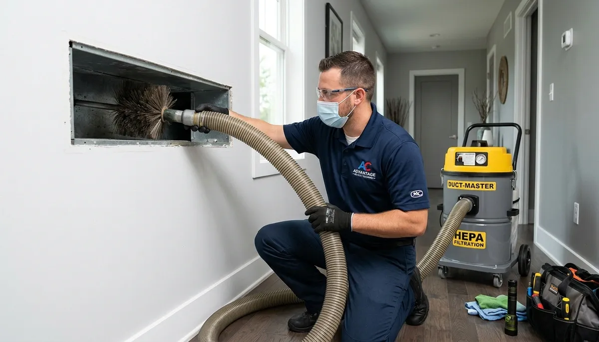 Technician cleaning air ducts for residential HVAC system in Jacksonville, FL